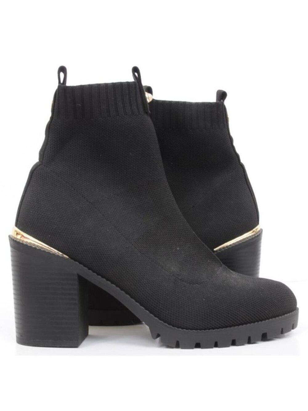 London Rag Medusa Women's 8 Pearls Knitted‎ Block Heel Ankle Platform Boots